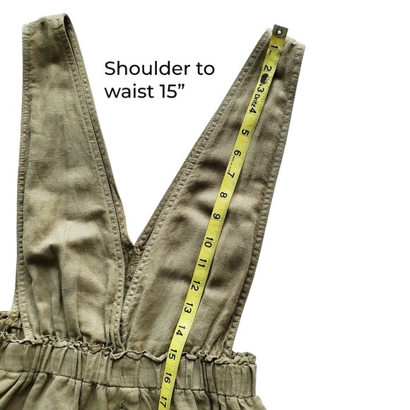ZARA Rustic Pinafore Dress Overall Jumper Linen Blend Light Olive Green Size S - Picture 11 of 16